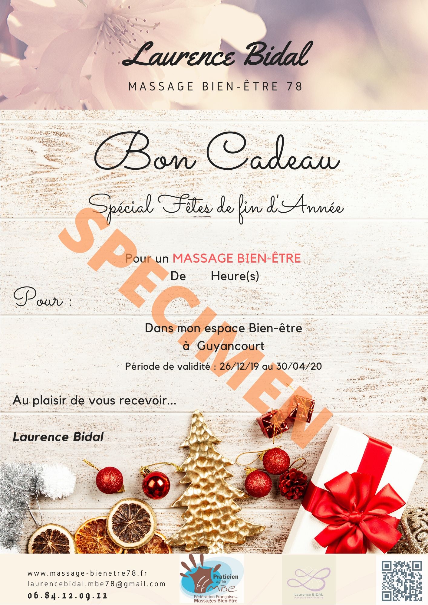 Bon cadeau Fêtes de fin d’Année Massage bienêtre 78